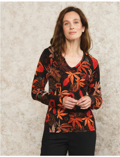 Pull motif noir orange