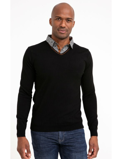 Pull Uni Col V Avec Chemise