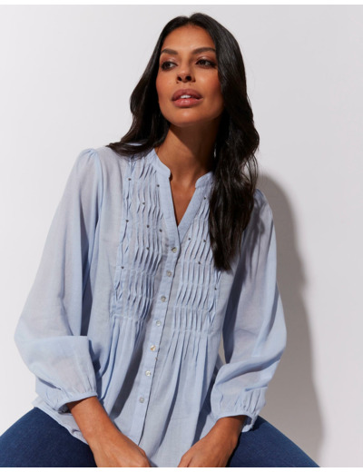 Blouse manches longues unie BLEU CIEL Femme