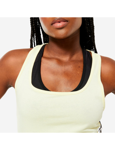 Débardeur slim col rond fitness femme, jaune vanille