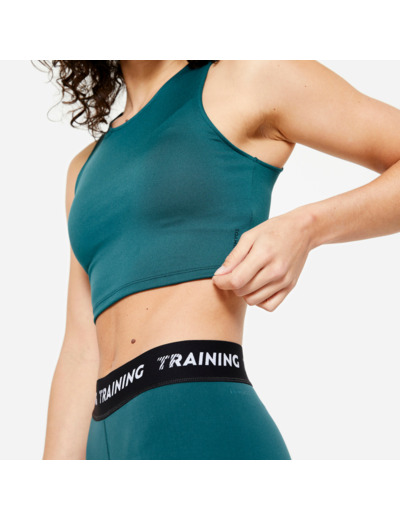 Débardeur crop top fitness femme, vert