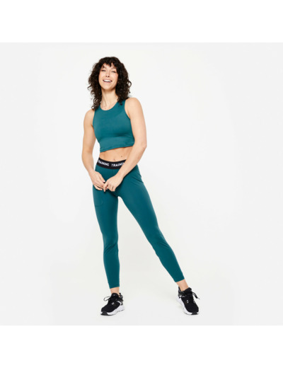 Débardeur crop top fitness femme, vert