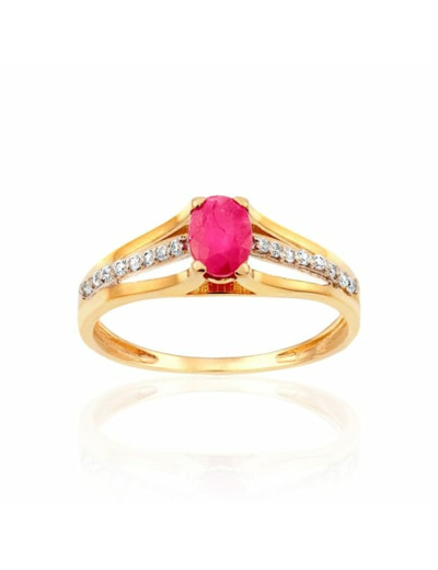 Bague CLEOR en Or 375/1000 Jaune et Rubis Rouge