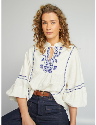 Blouse en gaze de coton - blanc