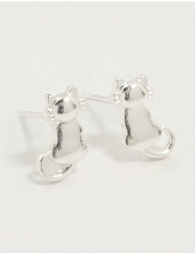 Silver Cat Stud Earrings