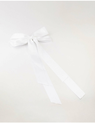 White Fabric Oversized Ribbon Bow Clip