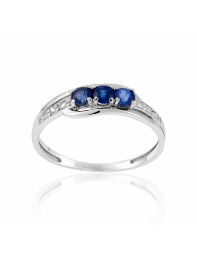 Bague CLEOR en Or 375/1000 Blanc et Saphir Bleu