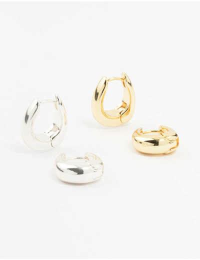 Mixed Metals Blend Oval Hoop Earrings 2-Pack