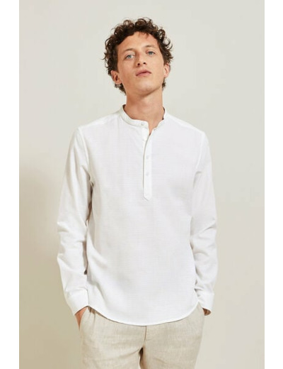 Chemise en coton col mao - Blanc