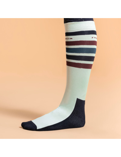 Chaussettes équitation adulte 100 vert/rayures bordeaux