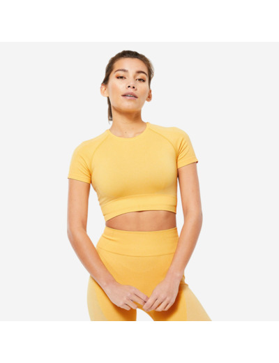 T-shirt Crop top manches courtes Fitness seamless Jaune