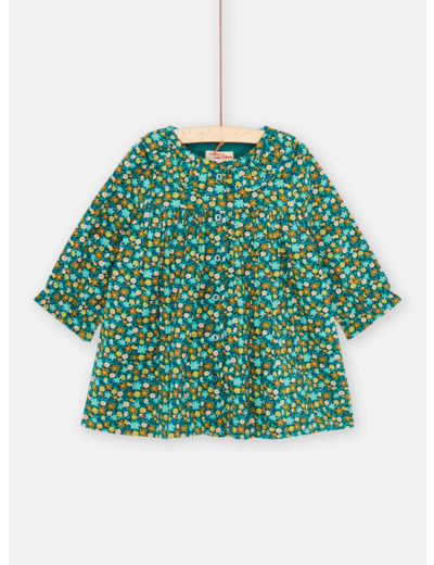 Robe bleu pétrole à imprimé fleuri pour bébé fille