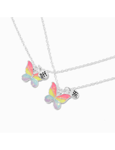 Colliers à pendentif papillon phosphorescents best friends - Lot de 2