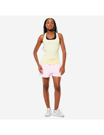 Débardeur slim col rond fitness femme, jaune vanille