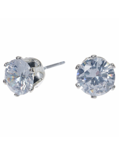 Clous d'oreilles ronds avec strass en zircon cubique d'imitation couleur argentée - 7 mm