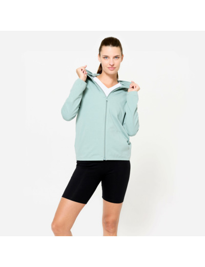 Sweat zippé fitness femme, vert fivré