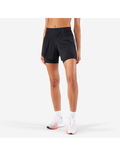 Short 2 en 1 running & trail longue distance femme - kiprun run 900 ultra noir