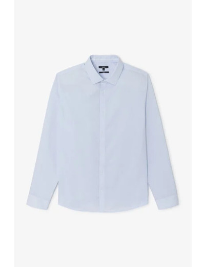 Chemise sans repassage regular en coton rayée - Blanc