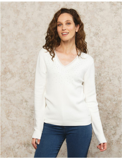 Pull maille strass écru