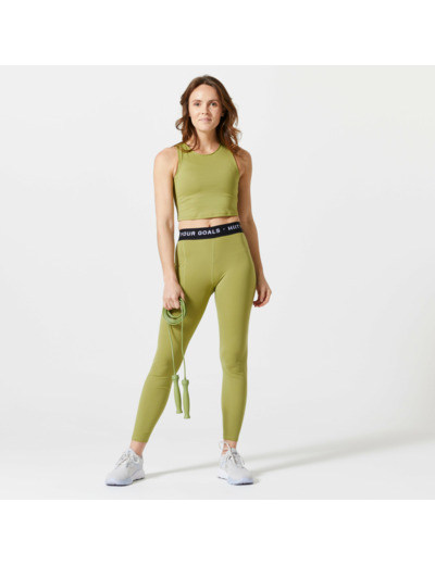 Legging long confort et douceur cardio training femme Vert Olive