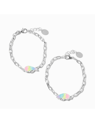 Bracelets à breloques cœur fendu arc-en-ciel phosphorescents best friends - Lot de 2