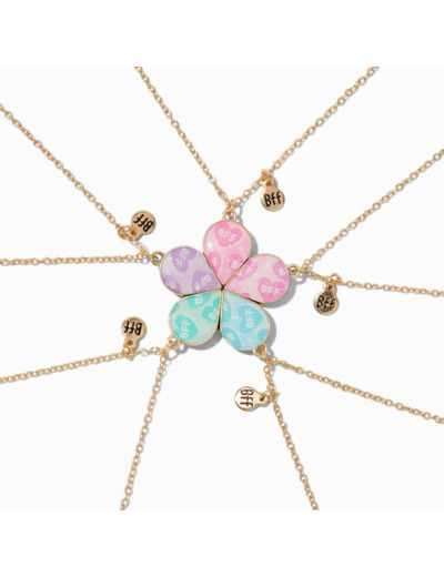 Colliers à pendentif fleurs à paillettes best friends - Lot de 5