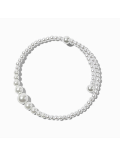 Bracelet double tour de poignet perle d'imitation blanc