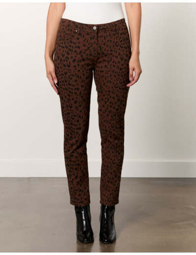 Pantalon 7/8 slim imprimé léopard MARRON Femme