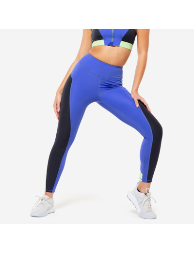 Legging taille haute fitness cardio femme imprimé - Bleu