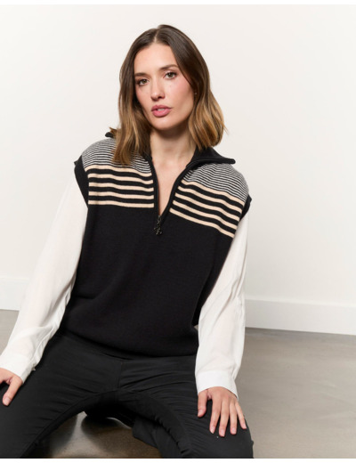 Pull épais rayé NOIR Femme