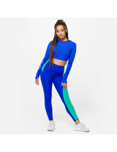 crop top manches longues femme, bleu imprimé