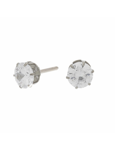 Clous d'oreilles ronds avec strass en zircon cubique et titane couleur argentée - 6 mm - Collection C Luxe