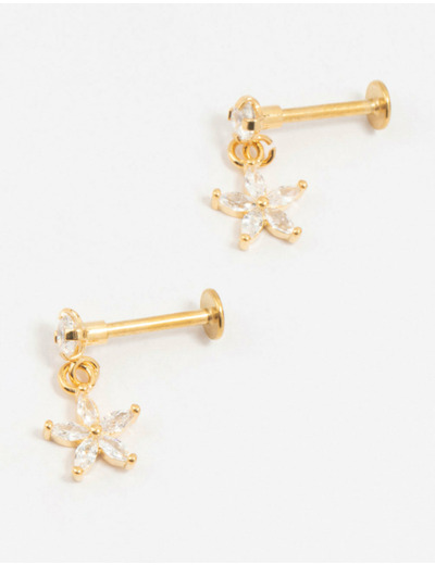 Gold Plated Surgical Steel Flower Drop Flat Backs 2-Pack