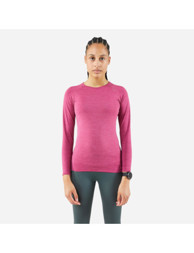 T-SHIRT MANCHES LONGUES RUNNING KIPRUN RUN 500 FEMME SANS COUTURE FIT ROSE