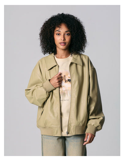 Veste bombers en matière enduite beige kaki