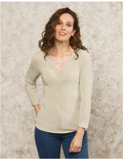 Pull beige maille ajourée