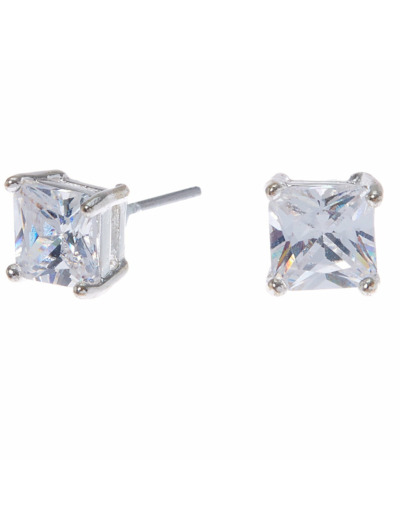 Clous d'oreilles carrés avec strass en zircon cubique d'imitation couleur argentée - 6 mm