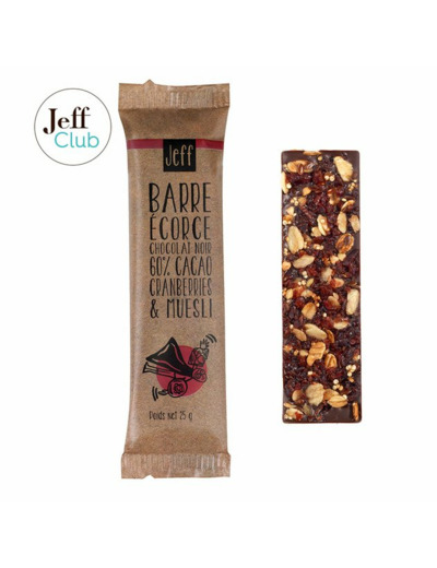 BARRE ÉCORCE CHOCOLAT NOIR, CRANBERRIES ET MUESLI - 25 g