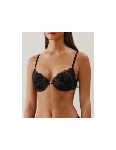 Soutien-gorge ampliforme en mesh brodé fleuri noir