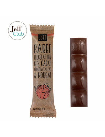 BARRE DE CHOCOLAT NOIR ET CHOCOLAT AU LAIT AU NOUGAT - 30 g