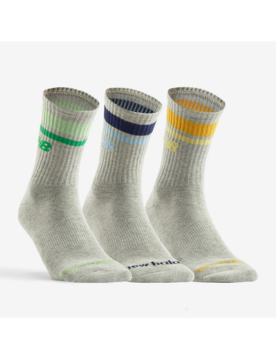 Chaussettes de sport hautes New Balance x 3 grises bandes de couleur