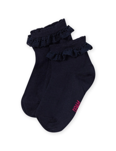 Chaussettes bleu nuit détail dentelle enfant fille