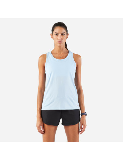 Débardeur de running respirant femme - kiprun run 100 bleu ciel