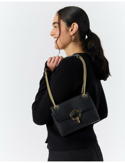 Sac épaule en cuir uni NOIR Femme