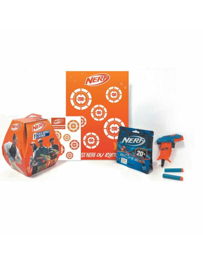 Boite Surprise Nerf avec un blaster, des fléchettes, stickers et poster