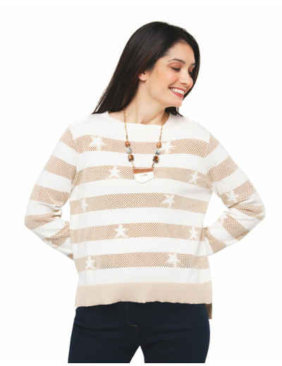 Pull rayé beige écru