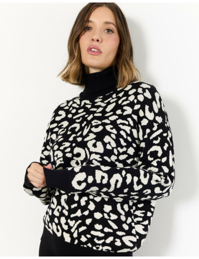 Pull épais 100% coton bicolore NOIR Femme