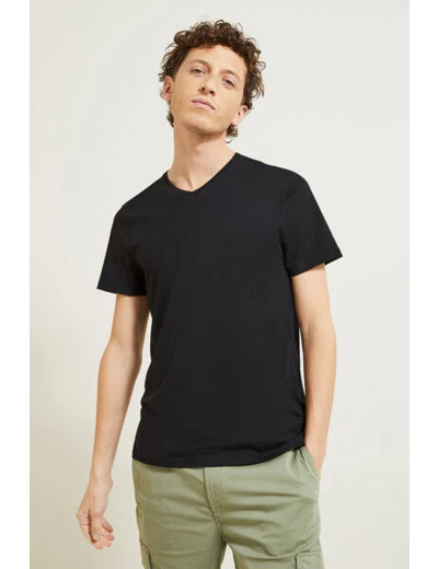 Tee shirt col V en coton - Noir