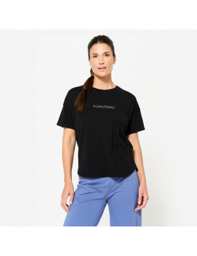 T-shirt manches courtes de yoga femme, noir