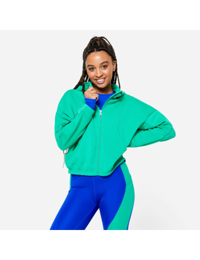 Veste à capuche de fitness manches longues femme, vert émeraude